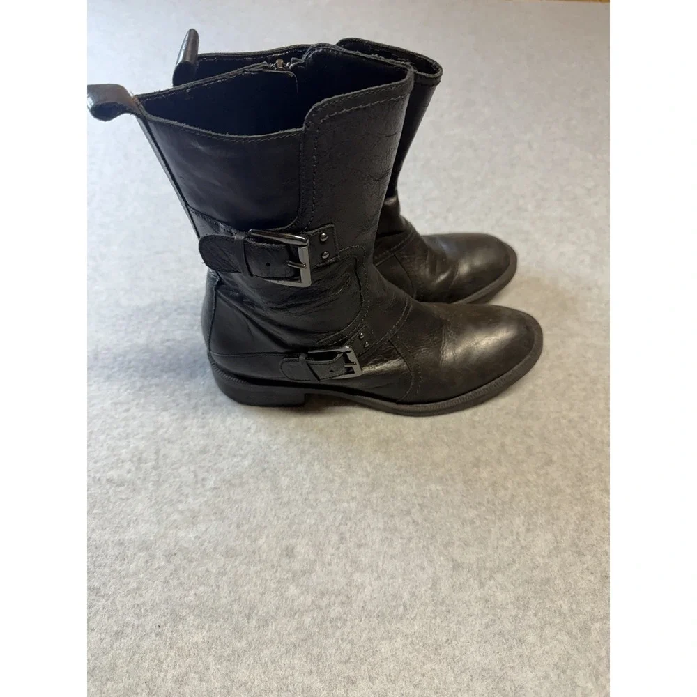 Enzo Angiolini Womens Boots Moto Combat Easaharia Black Leather Size 6.5 M